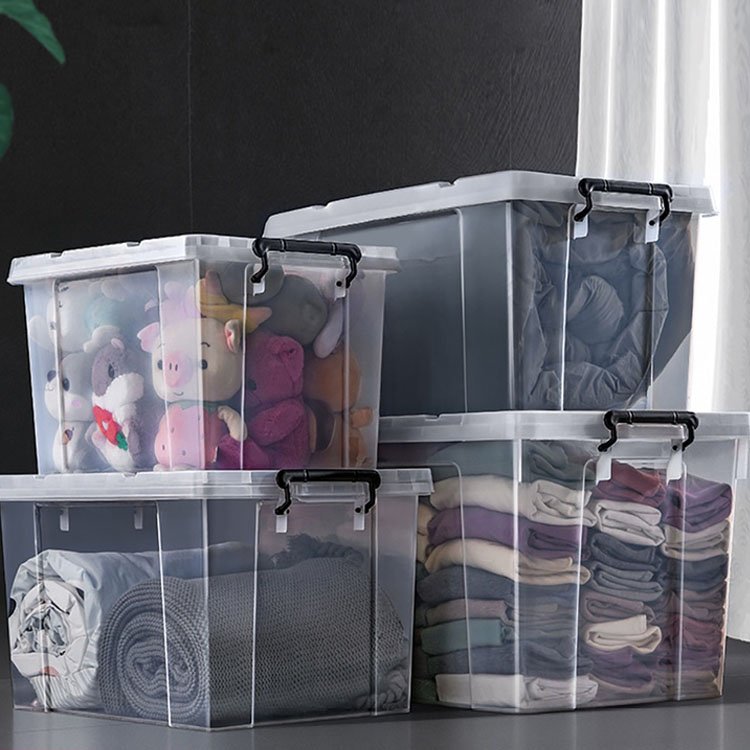 Large Plastic Stackable Storage Box With Wheels and Handle 20-225L Moving Transport Plastic Container