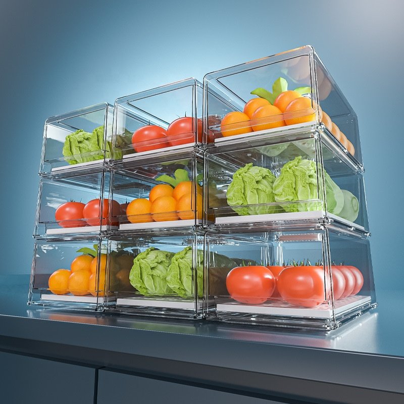 Refrigerator Bins Crisper storage boxes Reusable Food Plastic Fridge Container Stackable Fridge Organizer With Drawers Lid