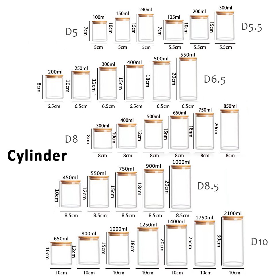 300ml 50ml 2000ml 1000ml 500ml 750ml glass containers for food storage