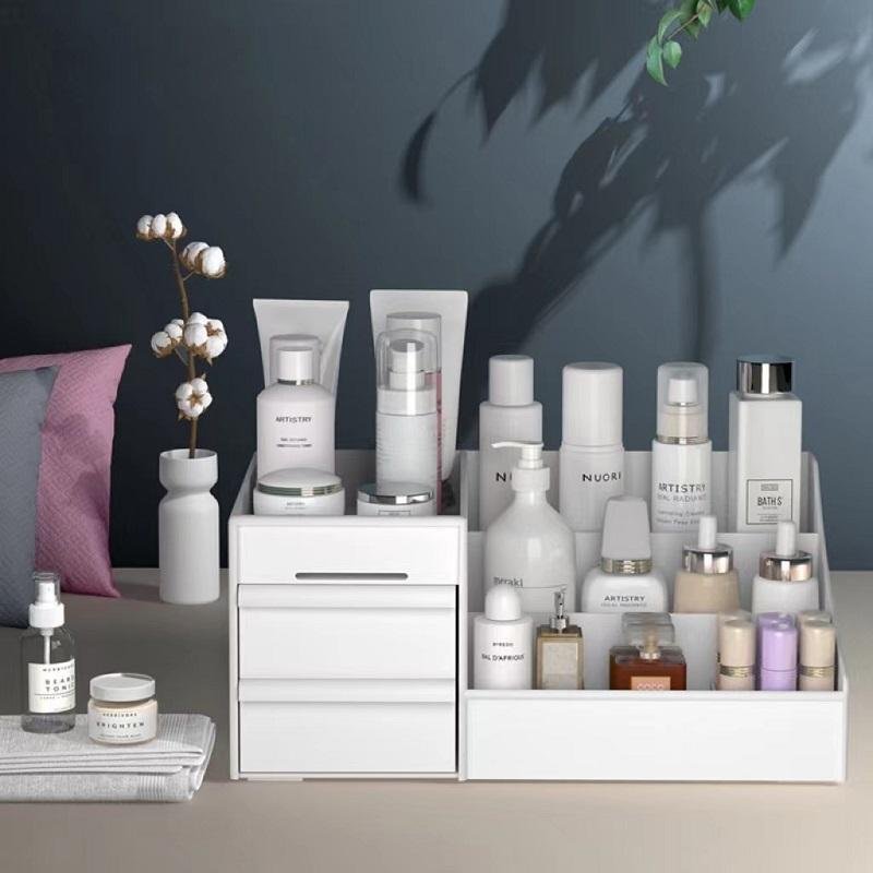 Best Price Plastic Makeup Organizer With Drawer Cosmetic Storage Bin Jewelry Display Box Multifunctional 3 Layers For Desktop