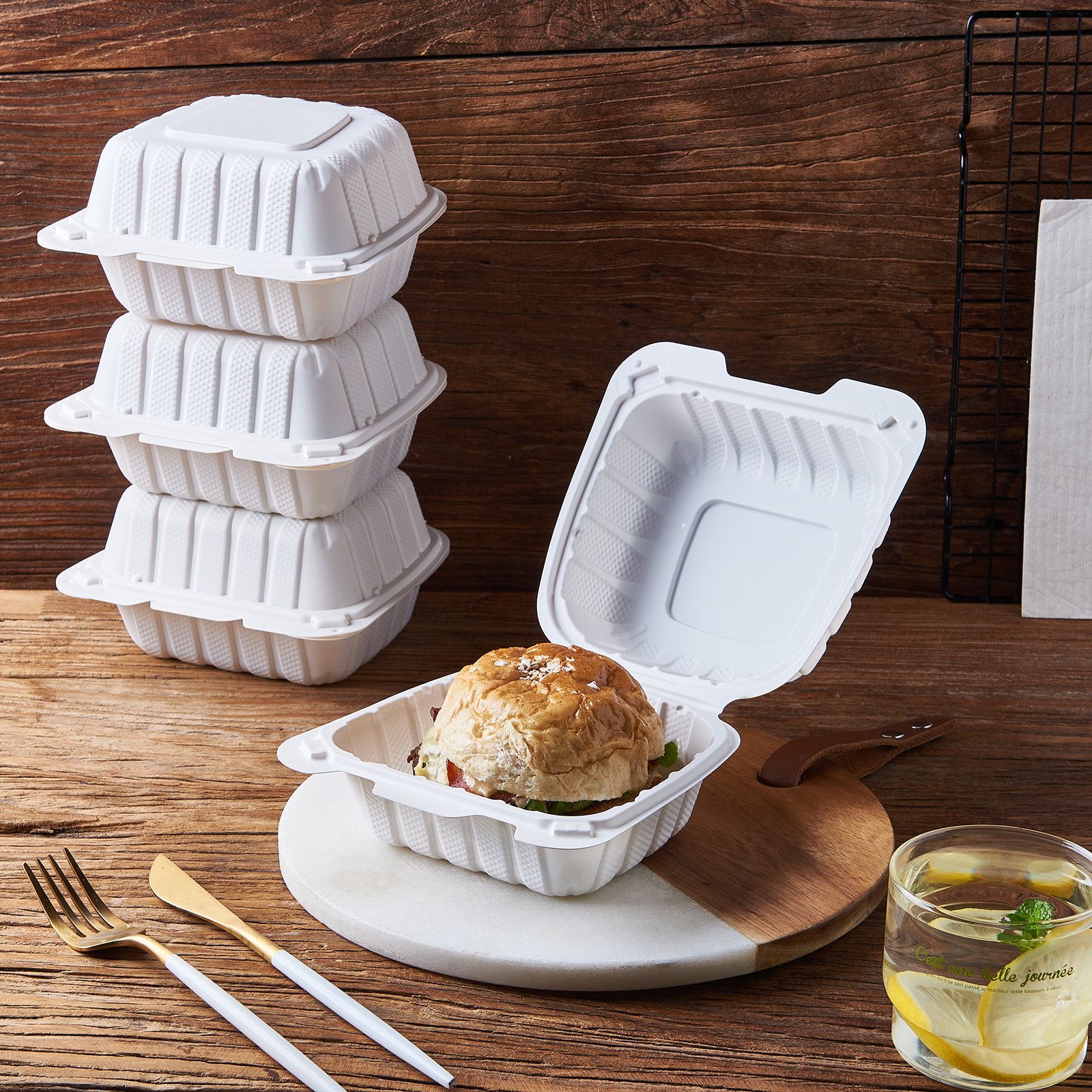 6X6'' 6 Inch Hinged Take away Dessert Hamburger Box MFPP Clamshell Food Container