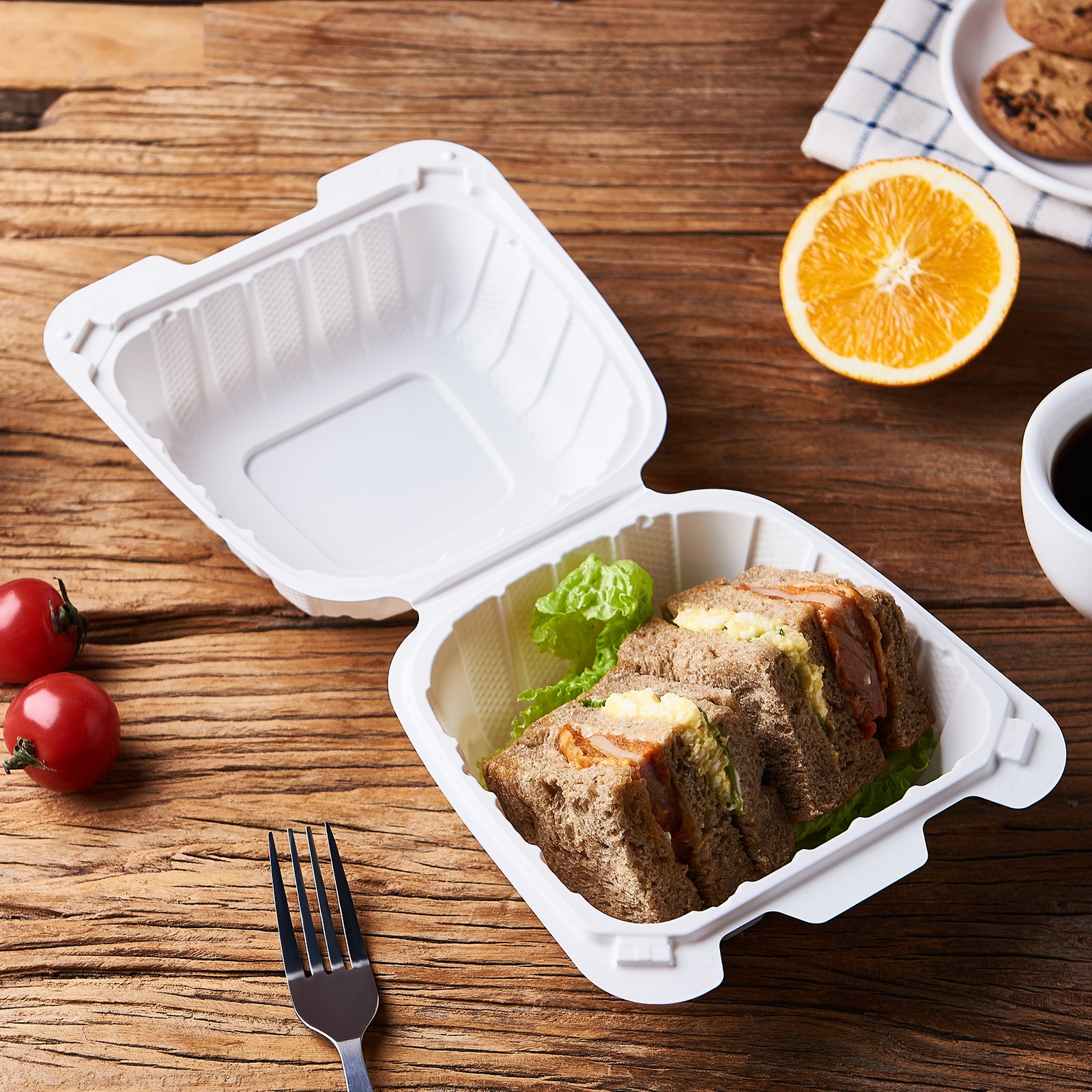 6X6'' 6 Inch Hinged Take away Dessert Hamburger Box MFPP Clamshell Food Container