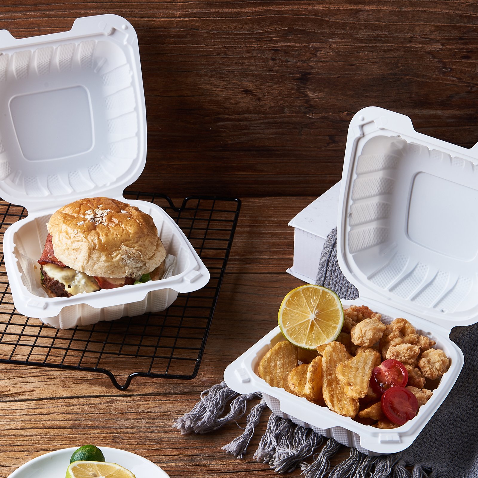 6X6'' 6 Inch Hinged Take away Dessert Hamburger Box MFPP Clamshell Food Container