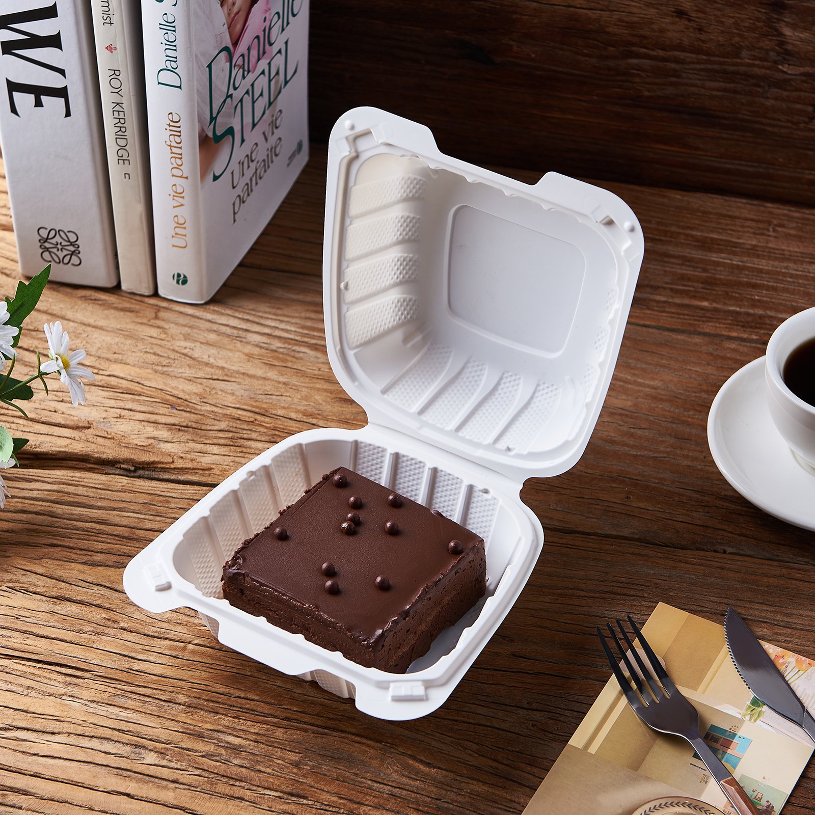 6X6'' 6 Inch Hinged Take away Dessert Hamburger Box MFPP Clamshell Food Container