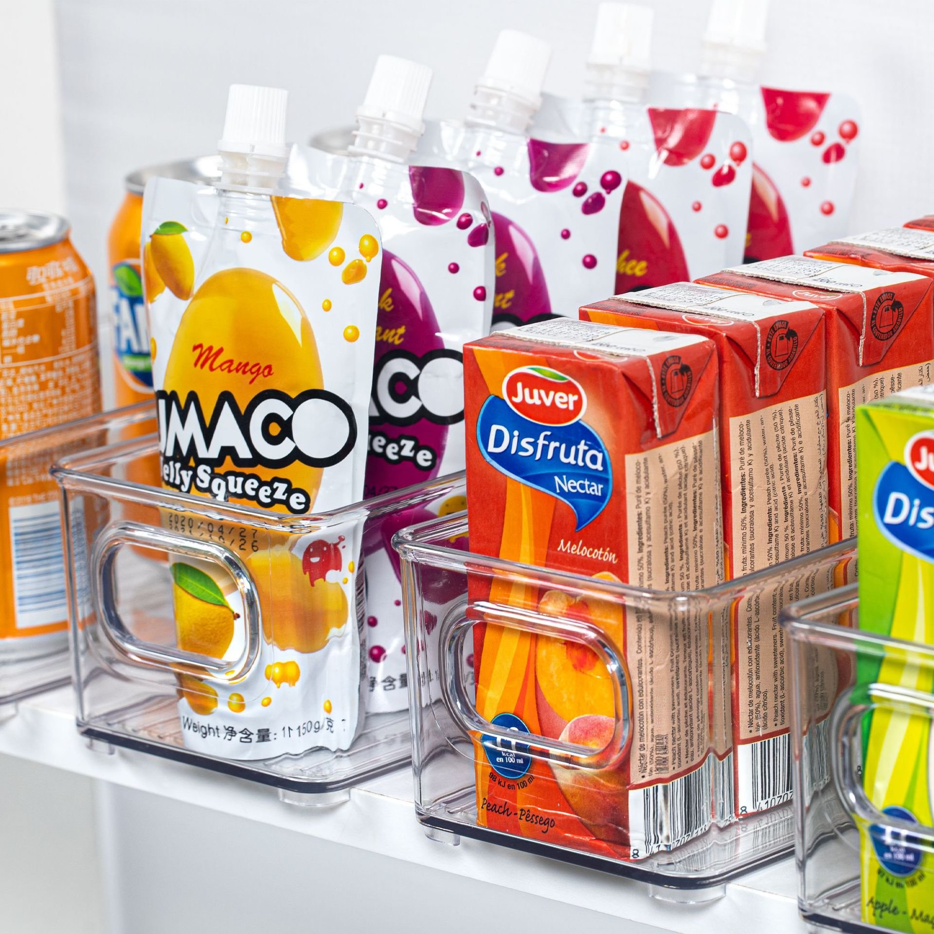 BPA free Clear PET Plastic Fridge Drink Beverage Cans Organizer Storage Box Stackable Refrigerator Organizer Storage Bins