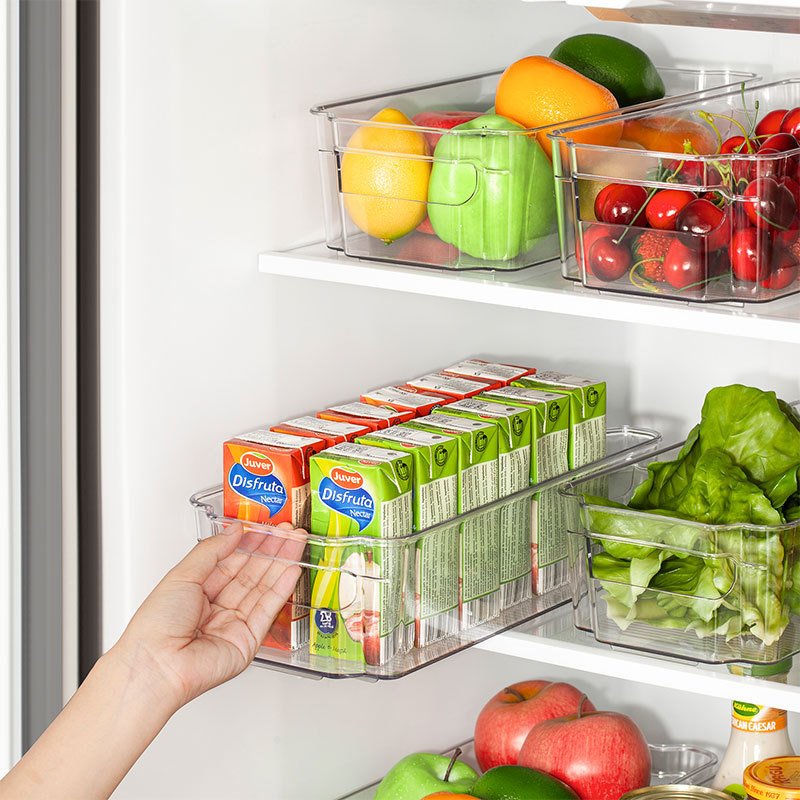 BPA free Clear PET Plastic Fridge Drink Beverage Cans Organizer Storage Box Stackable Refrigerator Organizer Storage Bins