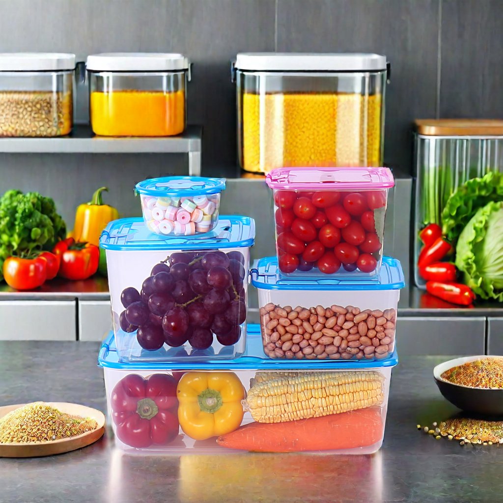 Set of 3 Modern Square Plastic Food Storage Containers with Lids Eco-Friendly Kitchen Refrigerator Organizers