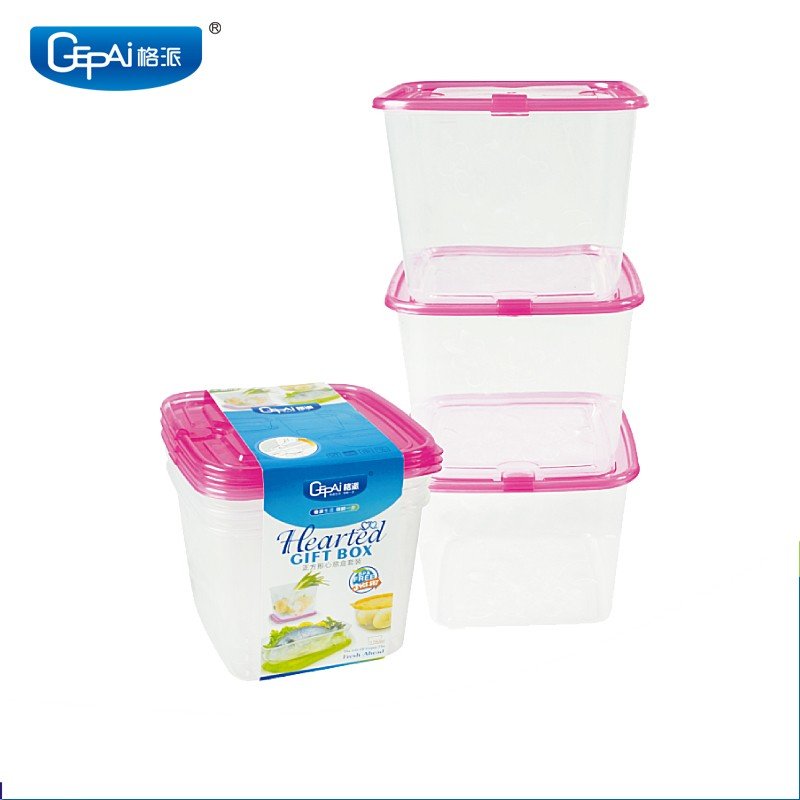 Set of 3 Modern Square Plastic Food Storage Containers with Lids Eco-Friendly Kitchen Refrigerator Organizers