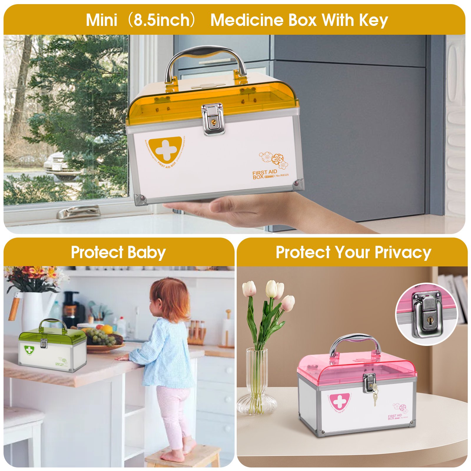 Glosen Plastic Medical Containers Family Emergencies First Aid Kit Pill Case 2 Layers with Compartments Medicine Box Organizer