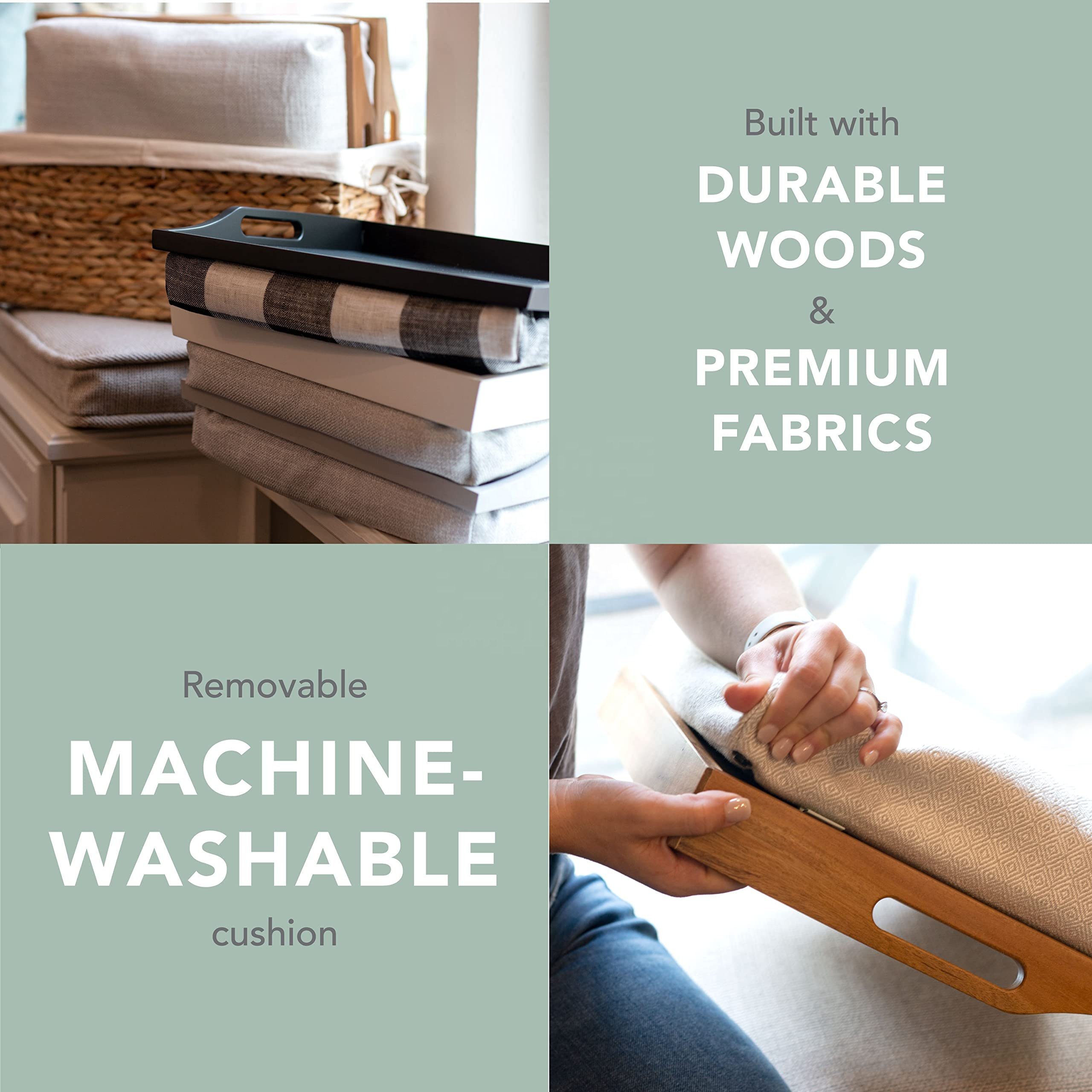 Wooden Tray Cosmetic Vanity Dresser Tray Home Bamboo Serving Tray Bamboo Lap Desk with Handle Detachable Cushion