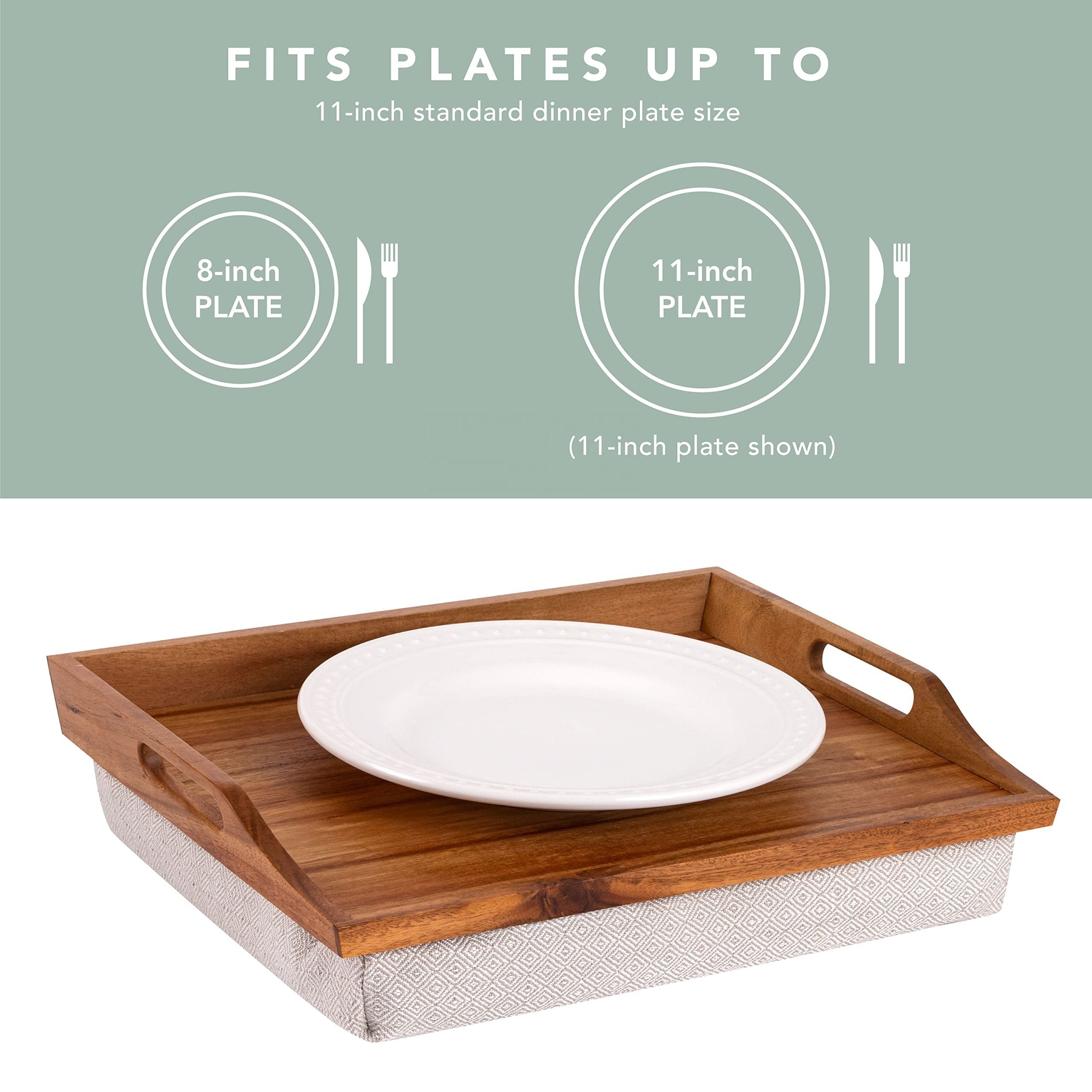 Wooden Tray Cosmetic Vanity Dresser Tray Home Bamboo Serving Tray Bamboo Lap Desk with Handle Detachable Cushion