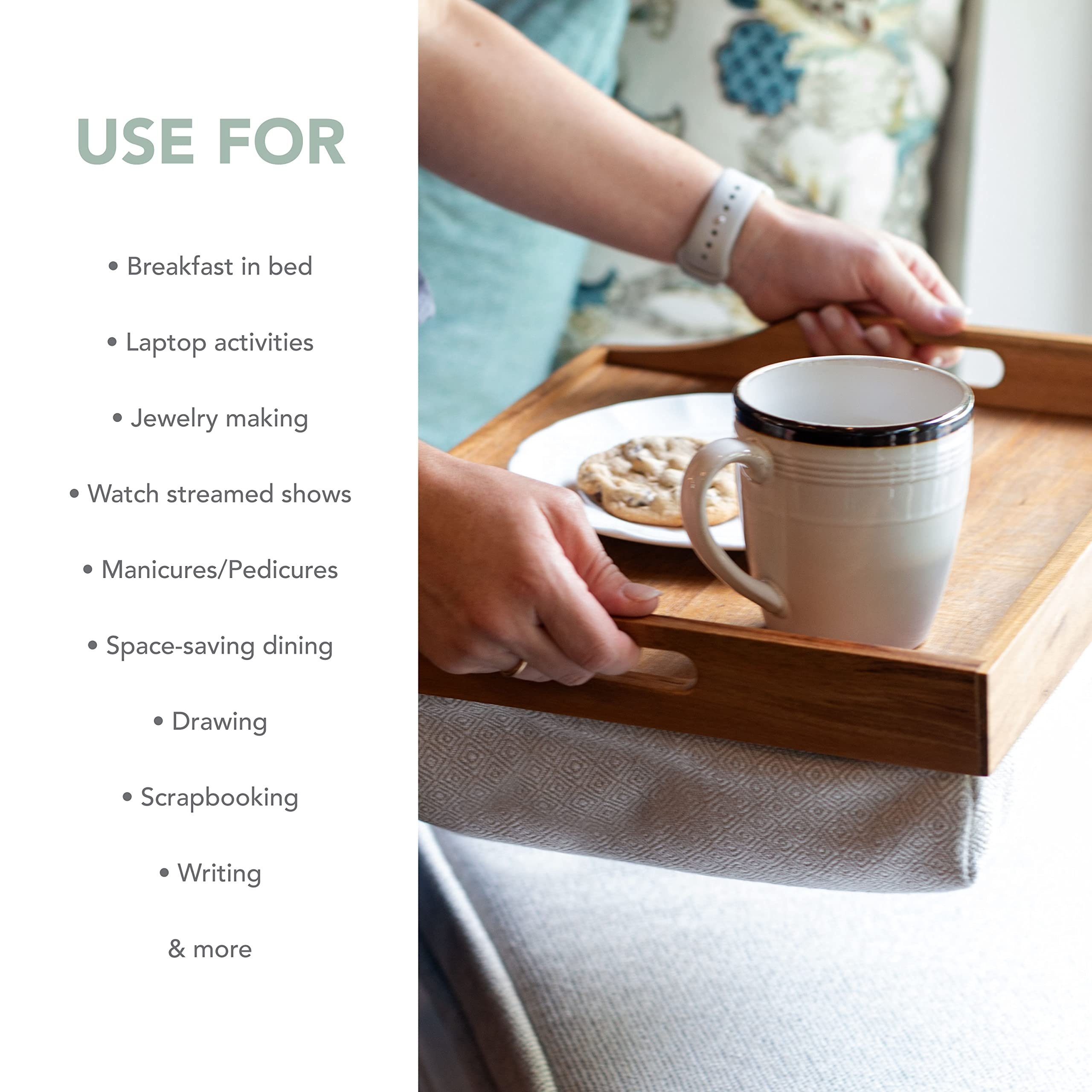Wooden Tray Cosmetic Vanity Dresser Tray Home Bamboo Serving Tray Bamboo Lap Desk with Handle Detachable Cushion