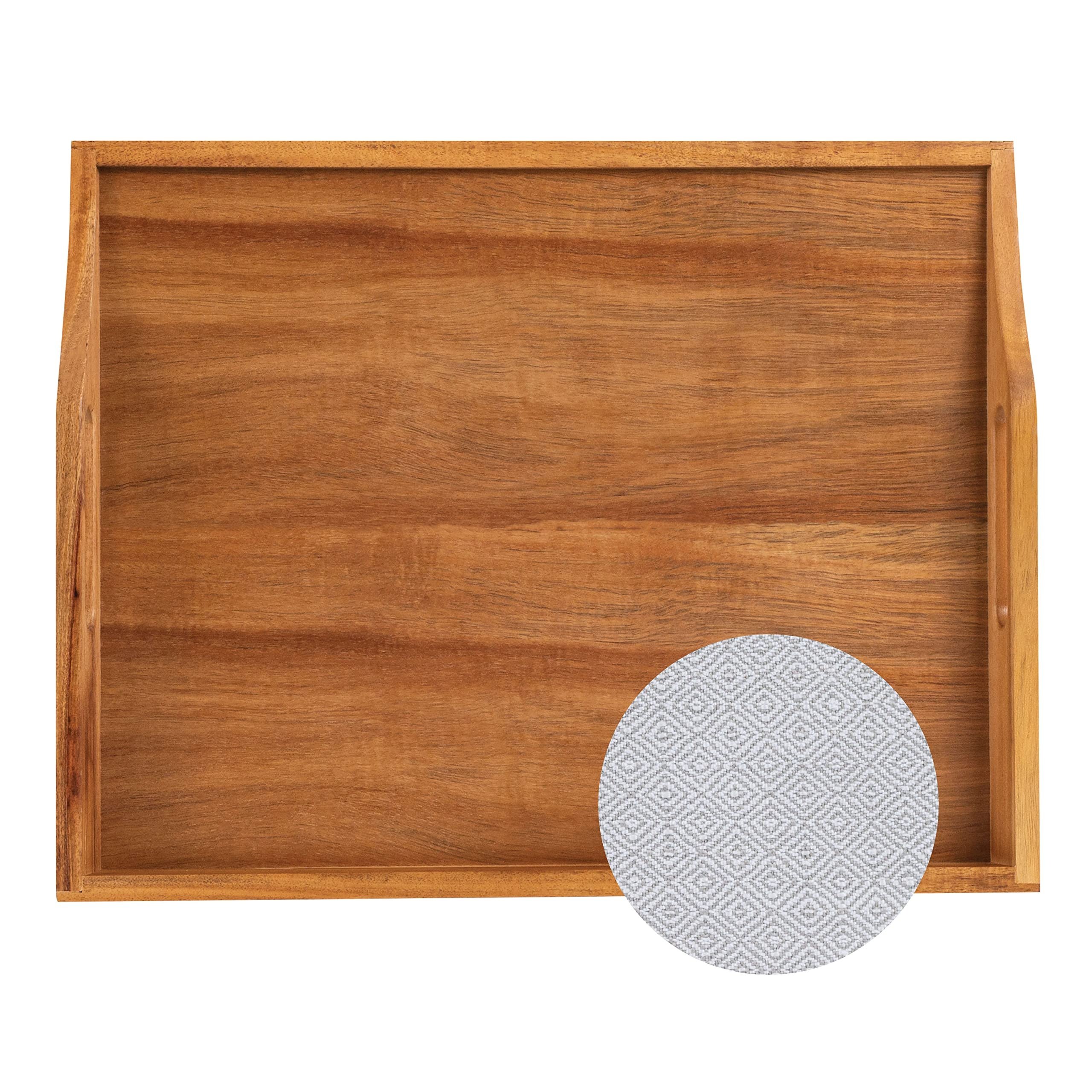 Wooden Tray Cosmetic Vanity Dresser Tray Home Bamboo Serving Tray Bamboo Lap Desk with Handle Detachable Cushion