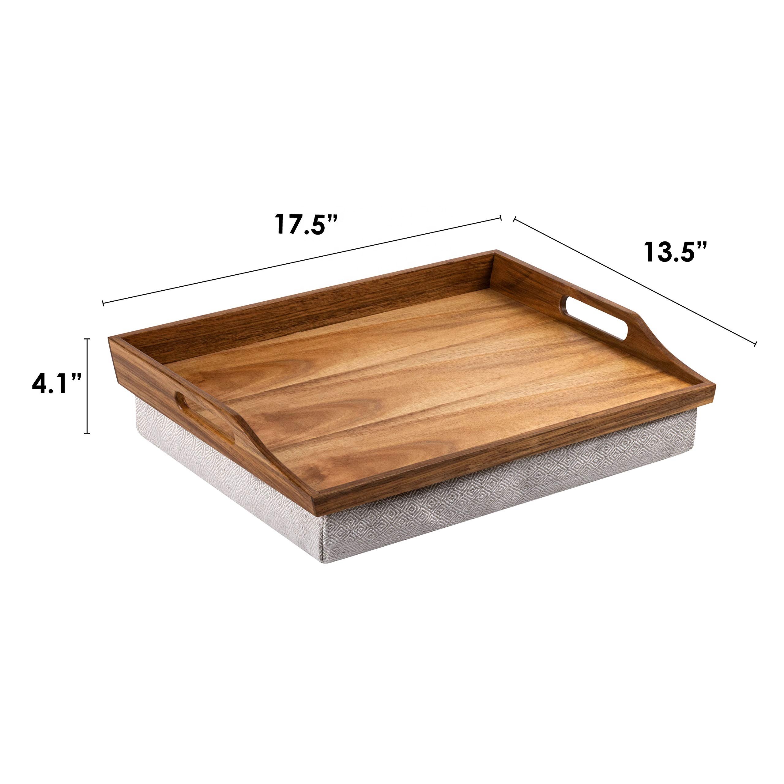 Wooden Tray Cosmetic Vanity Dresser Tray Home Bamboo Serving Tray Bamboo Lap Desk with Handle Detachable Cushion