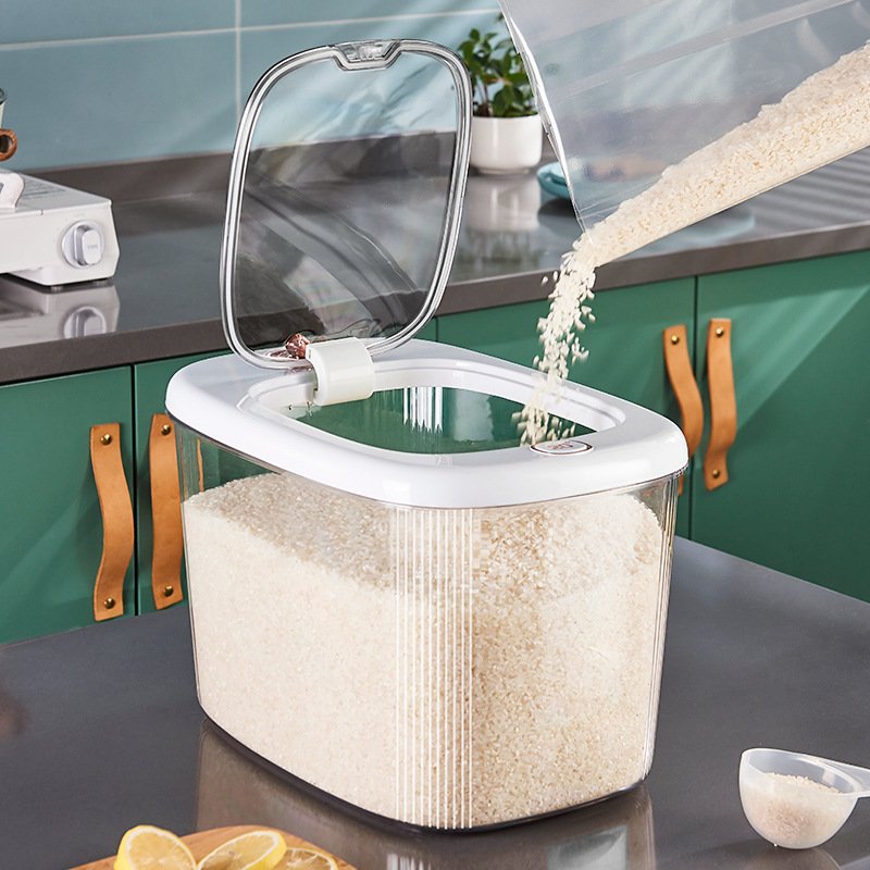 Multifunctional Luxury Kitchen Rice Flip Lid Storage Bucket Transparent Food Container Sealed Grain Cereal Storage Box