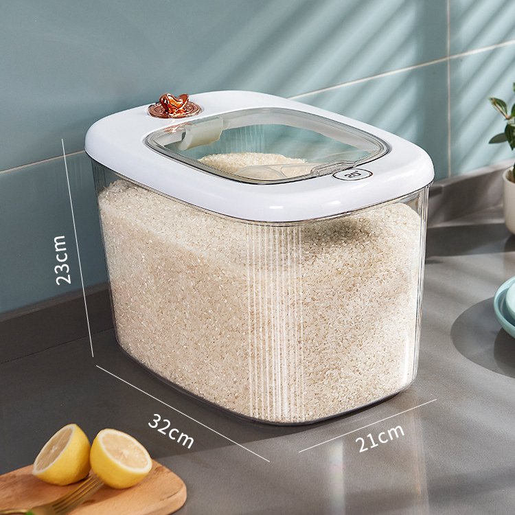 Multifunctional Luxury Kitchen Rice Flip Lid Storage Bucket Transparent Food Container Sealed Grain Cereal Storage Box