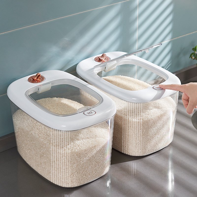 Multifunctional Luxury Kitchen Rice Flip Lid Storage Bucket Transparent Food Container Sealed Grain Cereal Storage Box