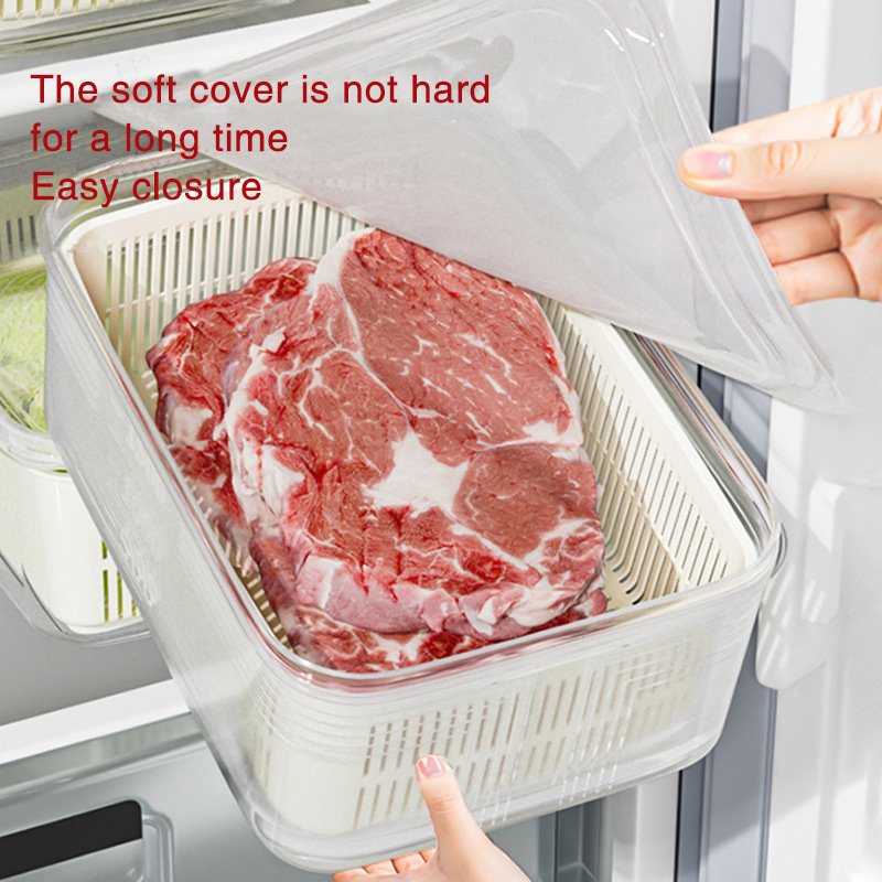 JILEN- The refrigerator crisper contains a food grade refrigerable heating plastic fruit bento box with a sealed transparent tape cover