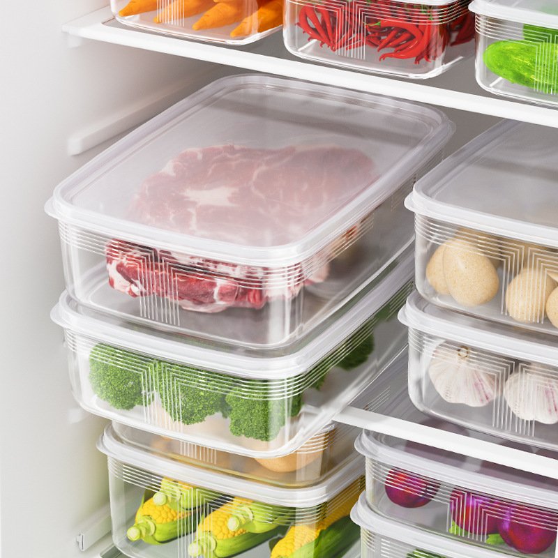 JILEN- The refrigerator crisper contains a food grade refrigerable heating plastic fruit bento box with a sealed transparent tape cover