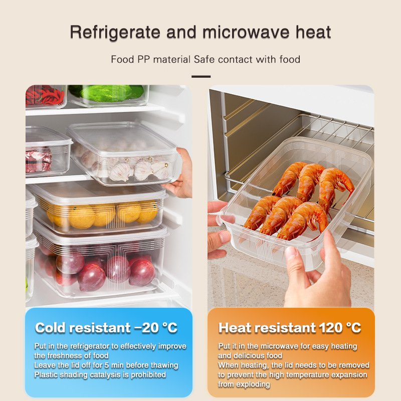 JILEN- The refrigerator crisper contains a food grade refrigerable heating plastic fruit bento box with a sealed transparent tape cover