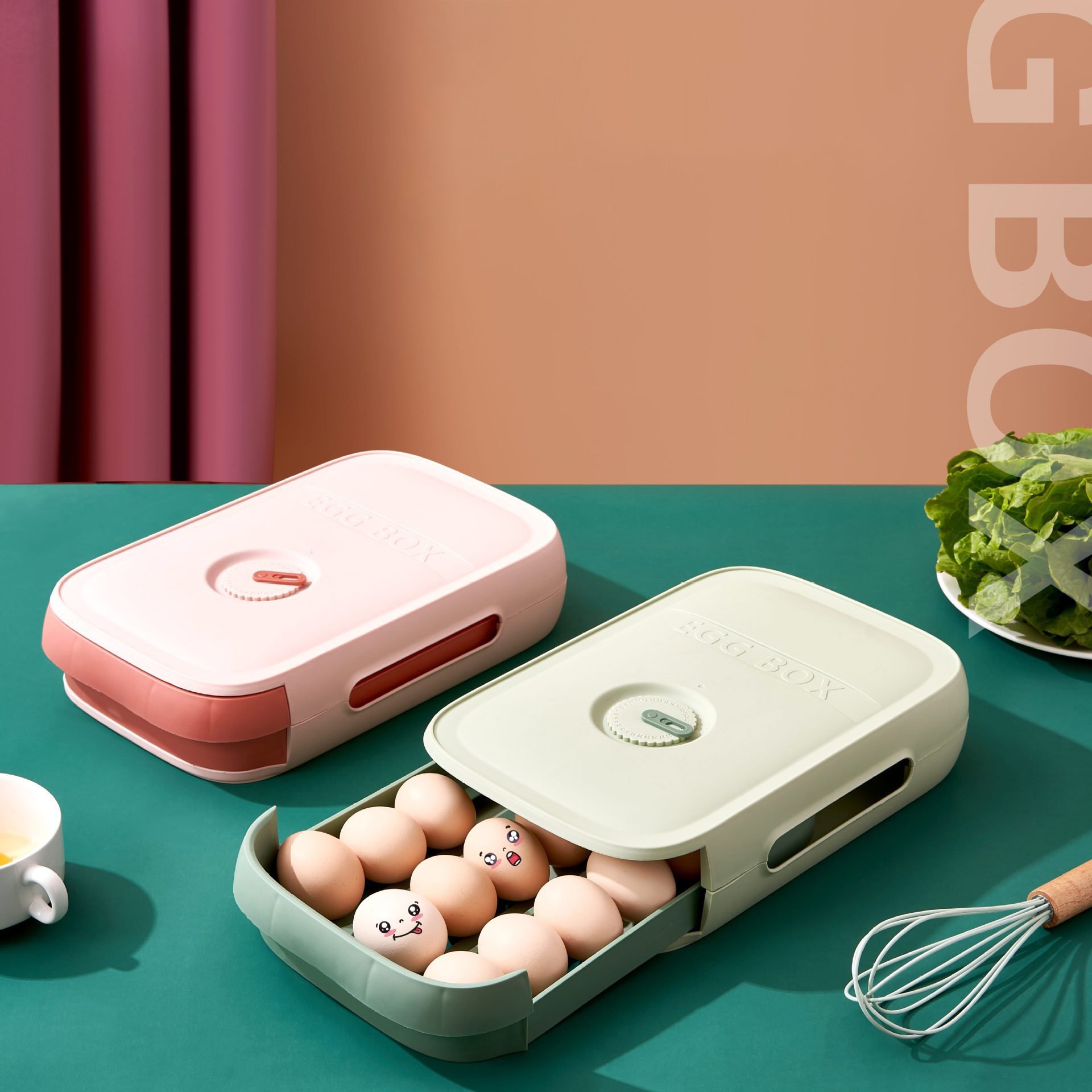 DS1813 Egg Holder Storage Container with Date Reminder Kitchen Plastic Egg Holder for Refrigerator Drawer Type Egg Storage Box