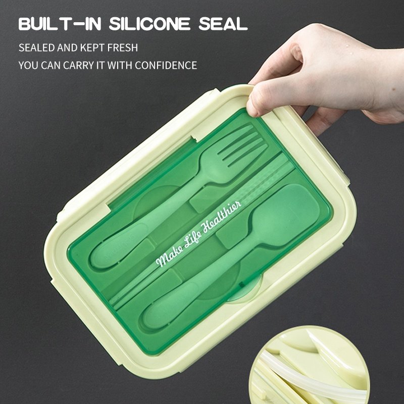 Microwaveable Plastic Children Baby Insulated Box Bento Lunch Box Set For Adults With Spoon Cutlery