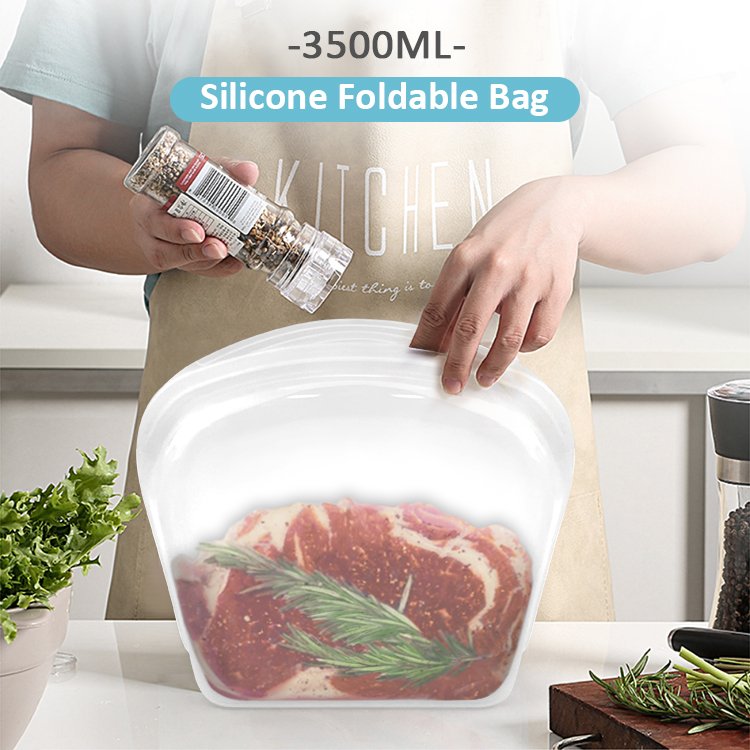 3500ML Microwave Silicone Food Storage Bag Collapsible Base Large Opening Zip-lock Container Travel Makeup Bag