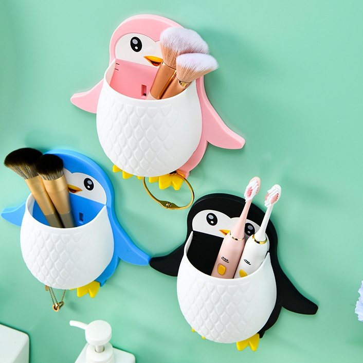 Penguin shape Wall Mounted Storage Box Remote Control Organizer Case For Air Conditioner TV Mobile Phone Plug Holder Stand Rack