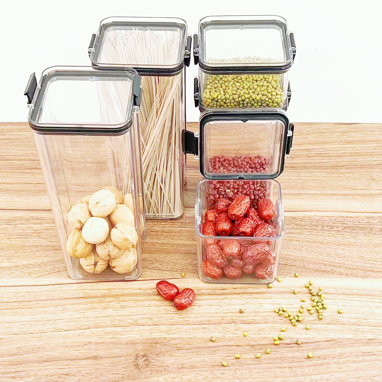 Airtight PET Dry Food Pantry Organization And Storage Spice Container Set For Kitchen Other Boxes & Bin Multifunction With Lid