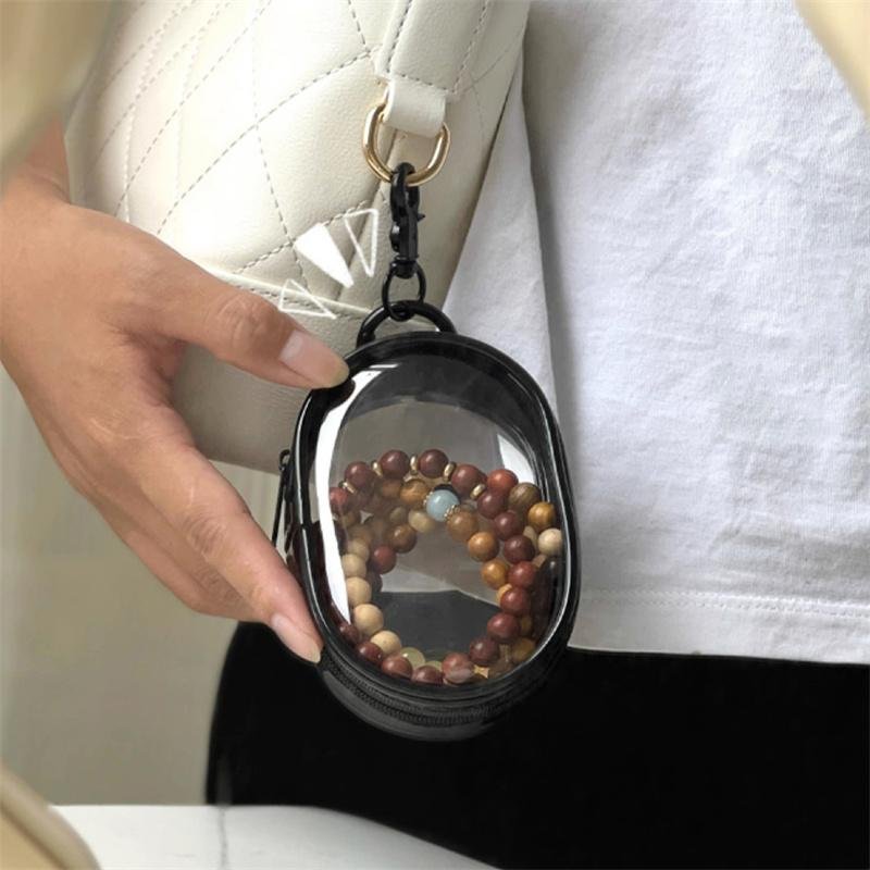 Jewelry Organizer Transparent Storage Box Headphone Pouch Coin Purse Cute Doll Bag Dustproof Case With Keychain