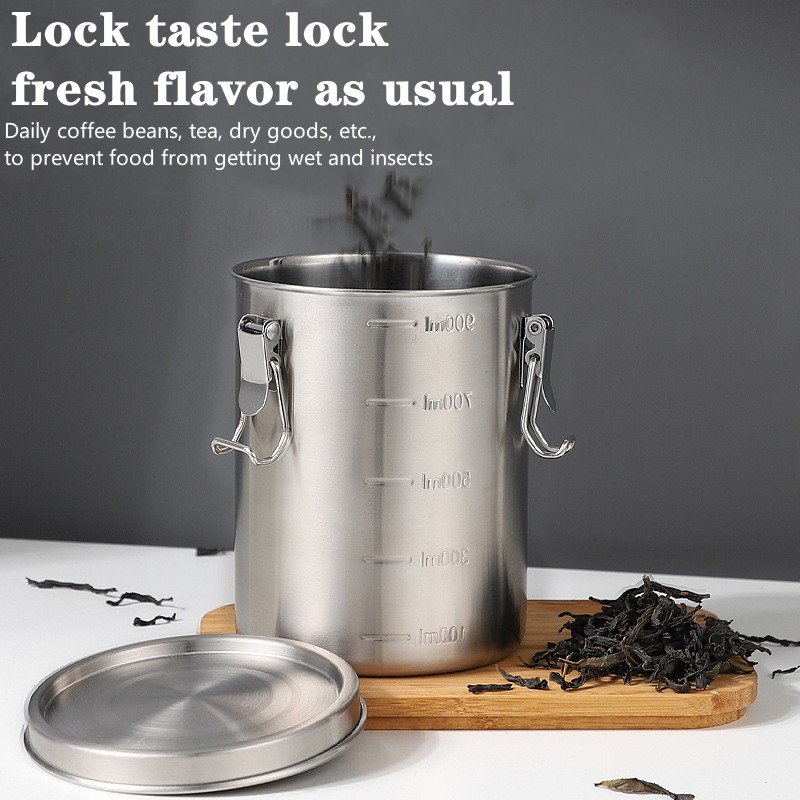 Coffee Storage Sealed Tank Stainless Steel Storage Jar Coffee Tea Sealed Jar Kitchen Coffee Bean Storage Containers