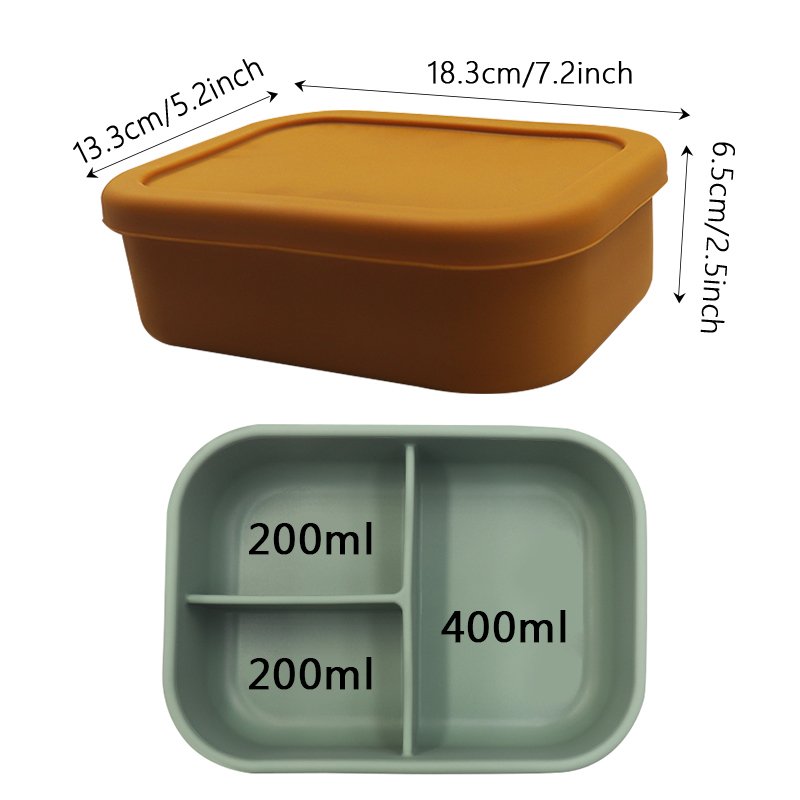 Heat Resistant Easy to Clean Lunch Box 3 Cavities Bento Lunch Box Food Storage Box for Kitchen Food Grade Silicone