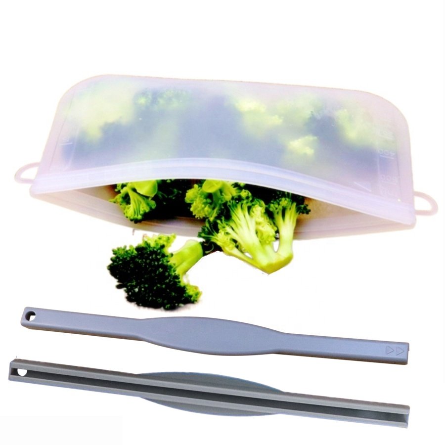 Custom Multi-Use 1 L 1000ml BPA-free Lead Toxin Free Reusable Silicone Bags Freezer Safe Food Storage Pouch Zipper Bag with Clip