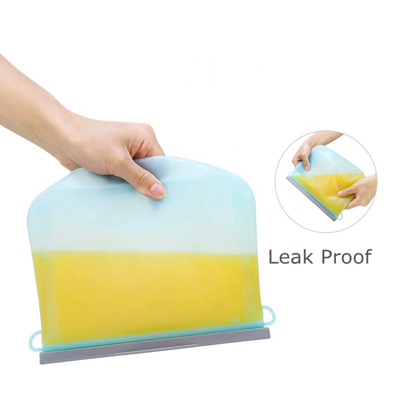 Custom Multi-Use 1 L 1000ml BPA-free Lead Toxin Free Reusable Silicone Bags Freezer Safe Food Storage Pouch Zipper Bag with Clip