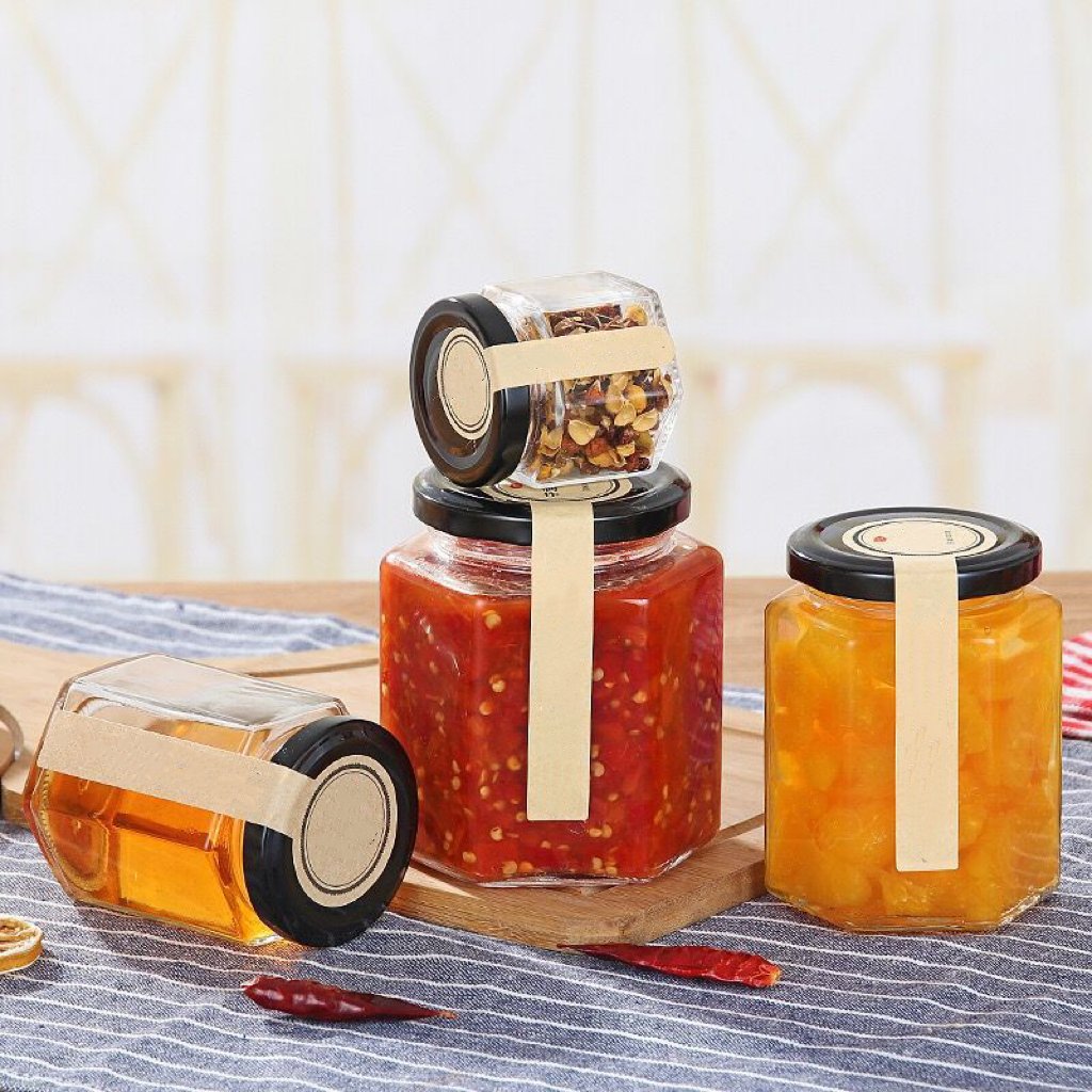 Professional Hexagon Thickened Transparent Kitchen Canning Food Storage Containers Glass Honey Jar With Sealed Metal Lid