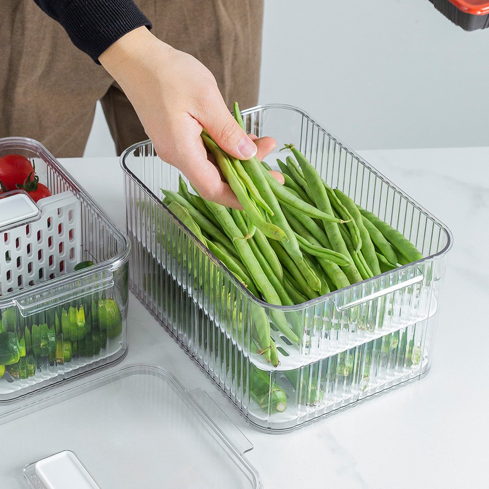 GREENSIDE Cheap double layer Airtight Dry Food Storage organizer plastic Drain Crisper with dividers