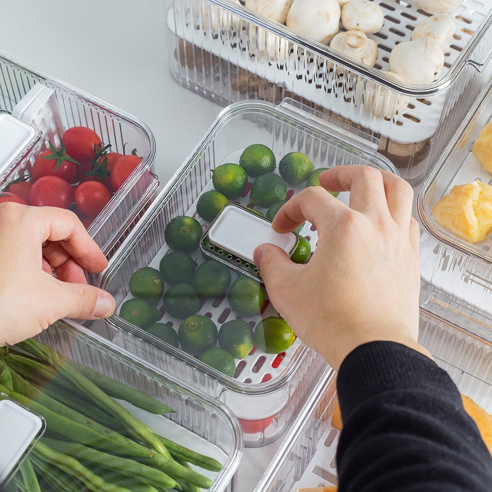 GREENSIDE Cheap double layer Airtight Dry Food Storage organizer plastic Drain Crisper with dividers