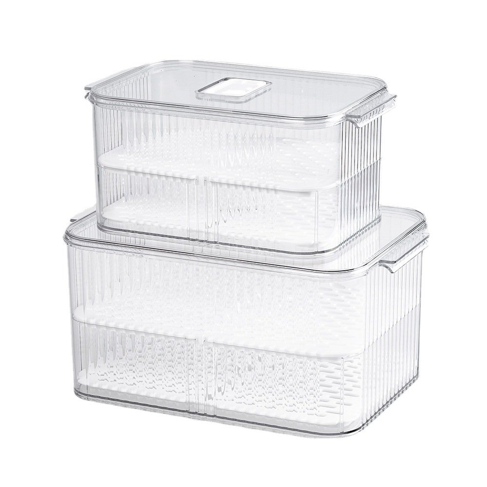 GREENSIDE Cheap double layer Airtight Dry Food Storage organizer plastic Drain Crisper with dividers
