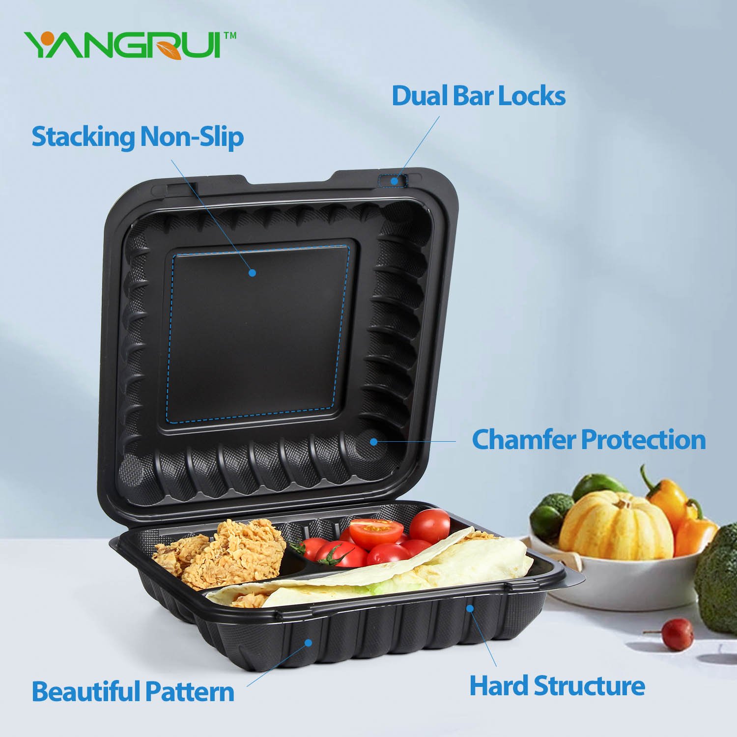 YANGRUI 803 34oz Plastic Meal Prep To Go Portable Hinged Food Restaurtant Containers With Lids Disposable Clamshell Takeout box