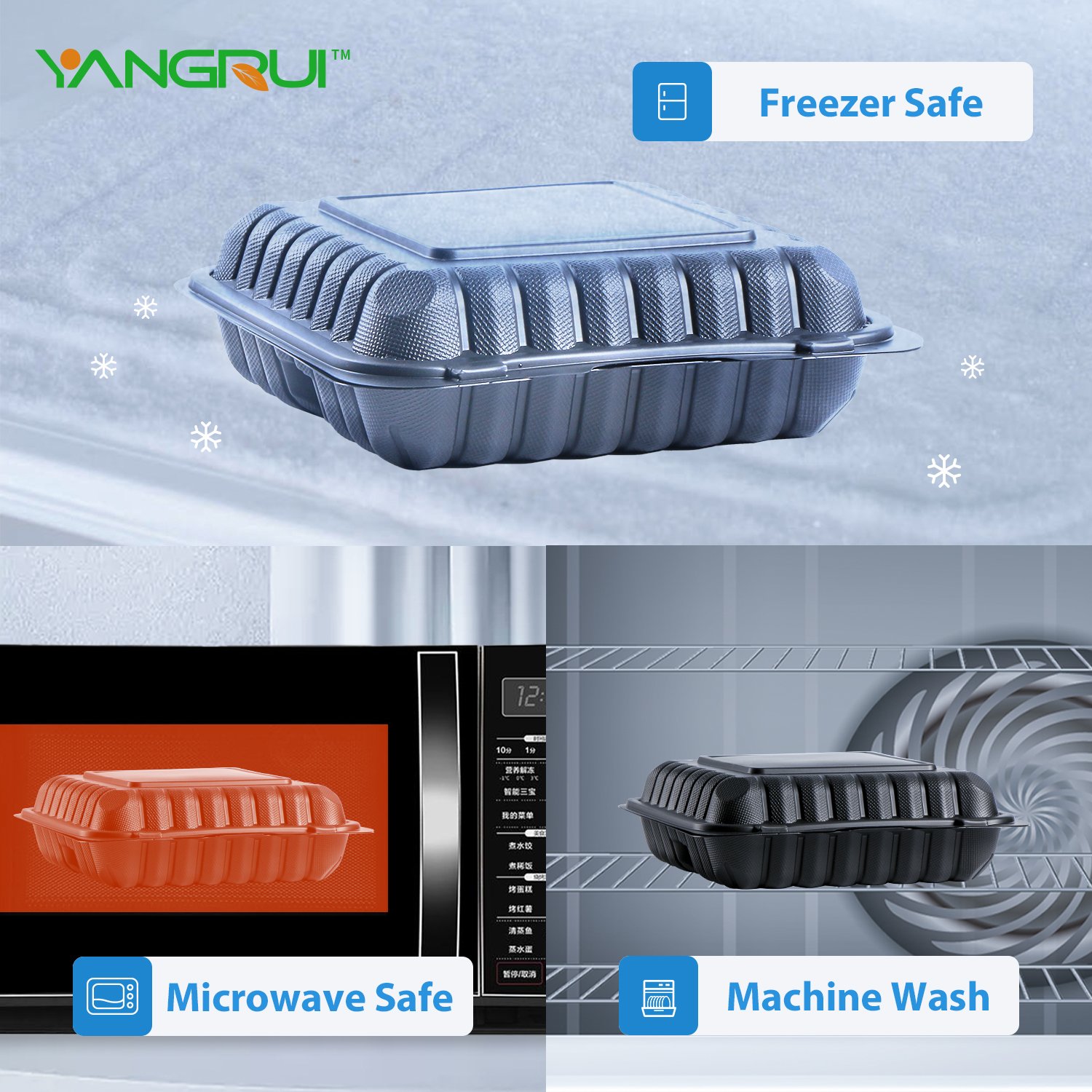 YANGRUI 803 34oz Plastic Meal Prep To Go Portable Hinged Food Restaurtant Containers With Lids Disposable Clamshell Takeout box