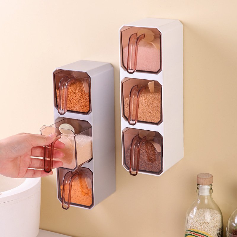 Seasoning box wall mounted household kitchen multifunctional storage box Salt pot MSG pepper seasoning storage box