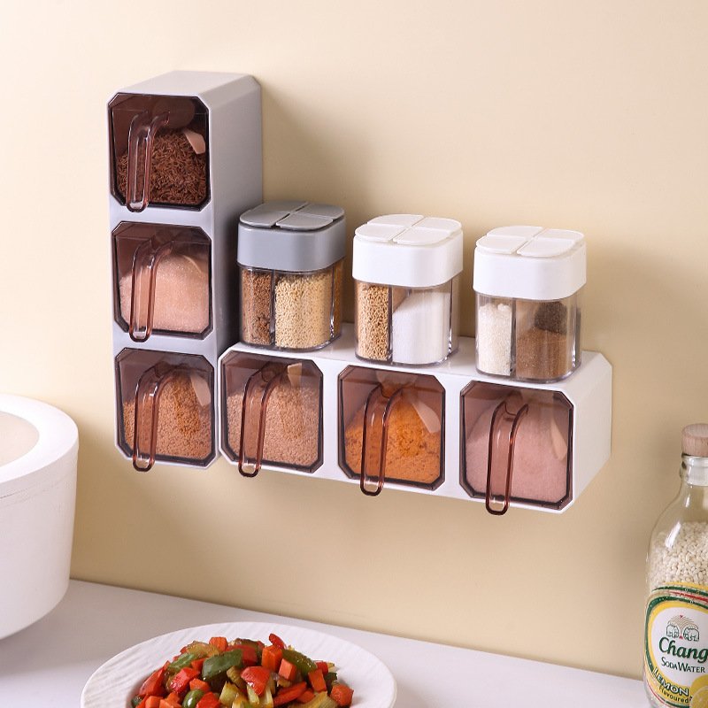 Seasoning box wall mounted household kitchen multifunctional storage box Salt pot MSG pepper seasoning storage box