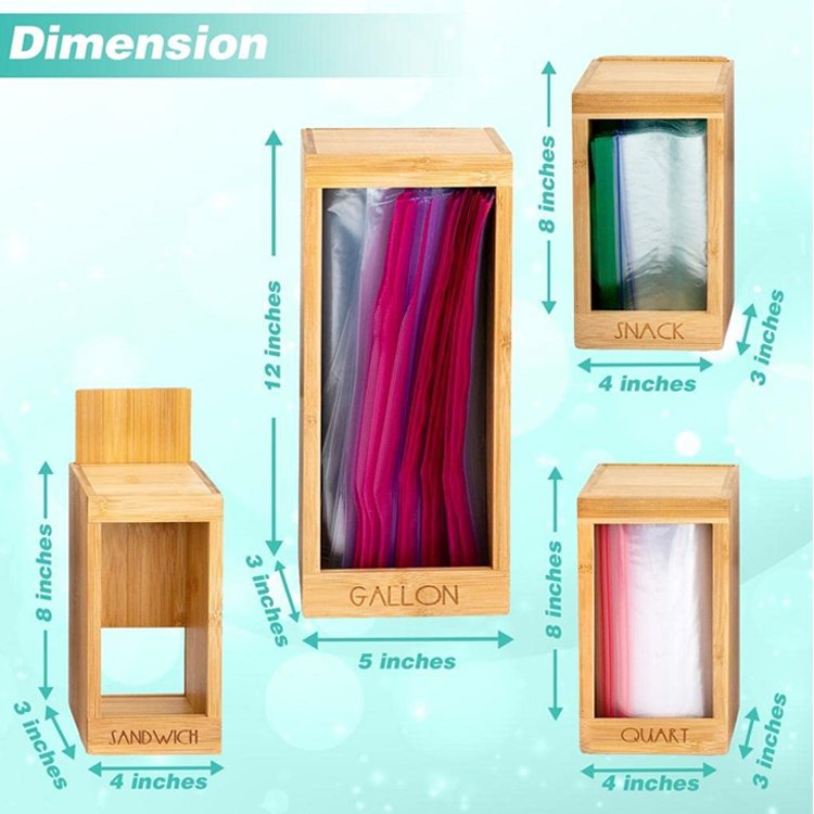 bamboo ziplock bag storage organizer dispenser for kitchen drawer with removable back for quart sandwich snack variety wood box