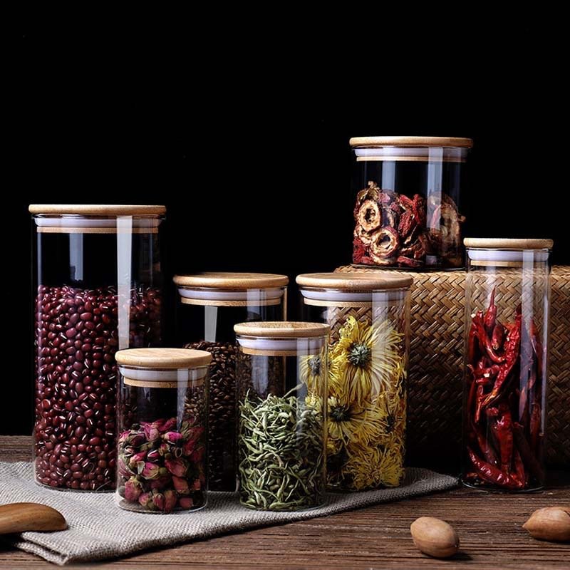 In Stock Various Sizes Glass Storage Jar With Lids Custom Kitchen Glass Food Storage Container Mason Spice Jar With Cork Lids