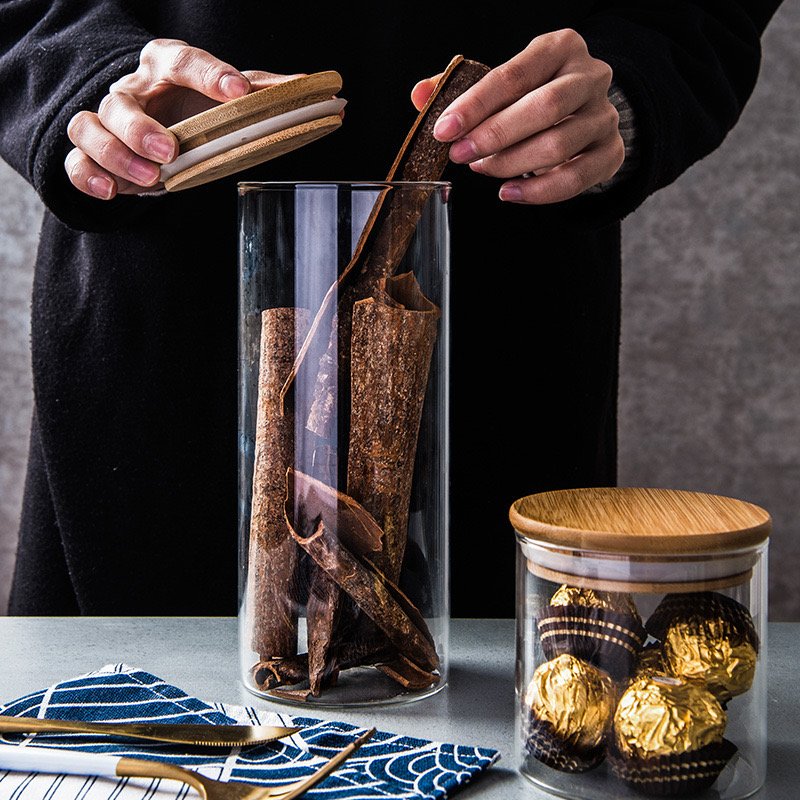 In Stock Various Sizes Glass Storage Jar With Lids Custom Kitchen Glass Food Storage Container Mason Spice Jar With Cork Lids