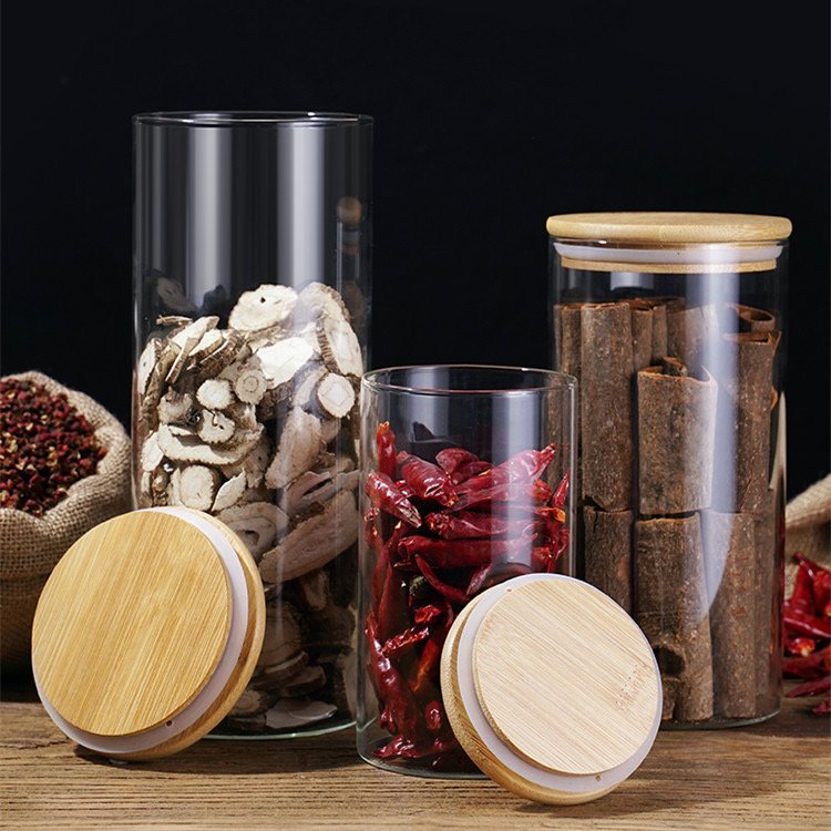 In Stock Various Sizes Glass Storage Jar With Lids Custom Kitchen Glass Food Storage Container Mason Spice Jar With Cork Lids