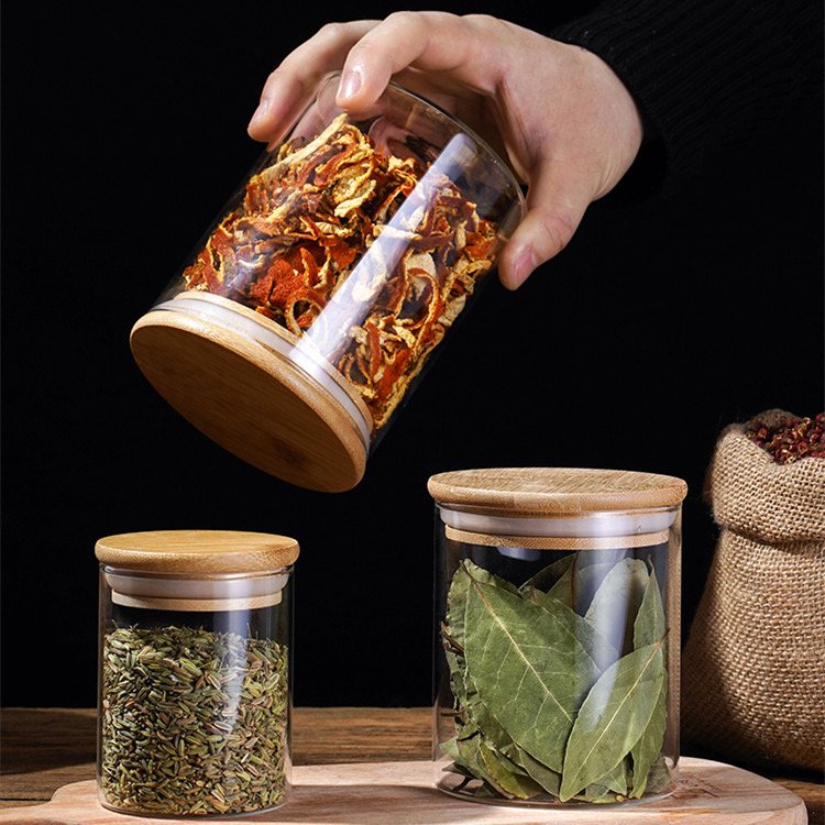 In Stock Various Sizes Glass Storage Jar With Lids Custom Kitchen Glass Food Storage Container Mason Spice Jar With Cork Lids