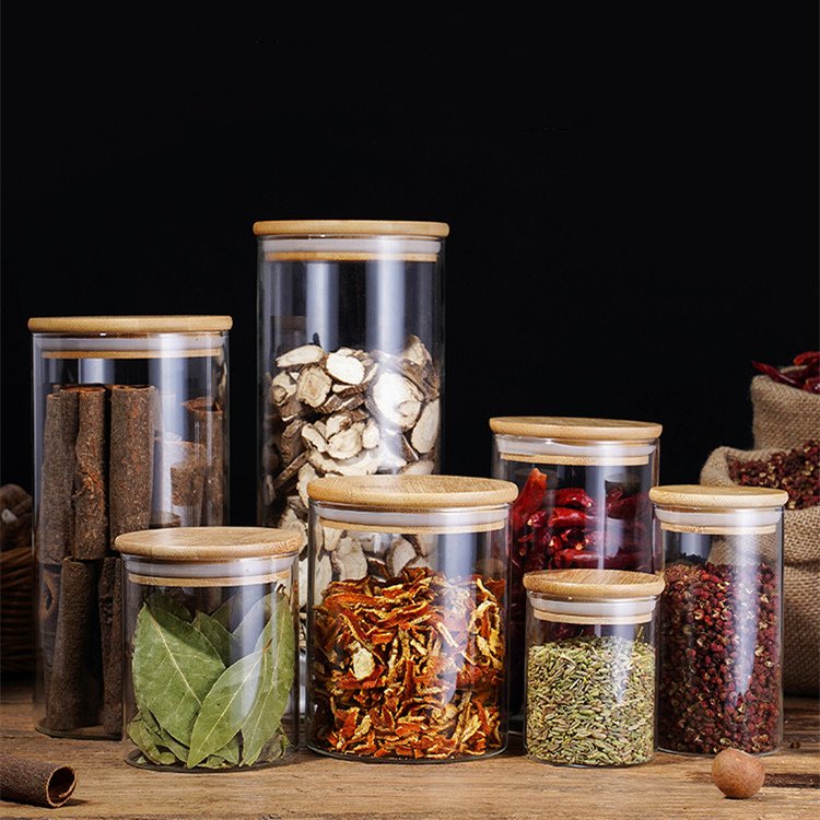 In Stock Various Sizes Glass Storage Jar With Lids Custom Kitchen Glass Food Storage Container Mason Spice Jar With Cork Lids