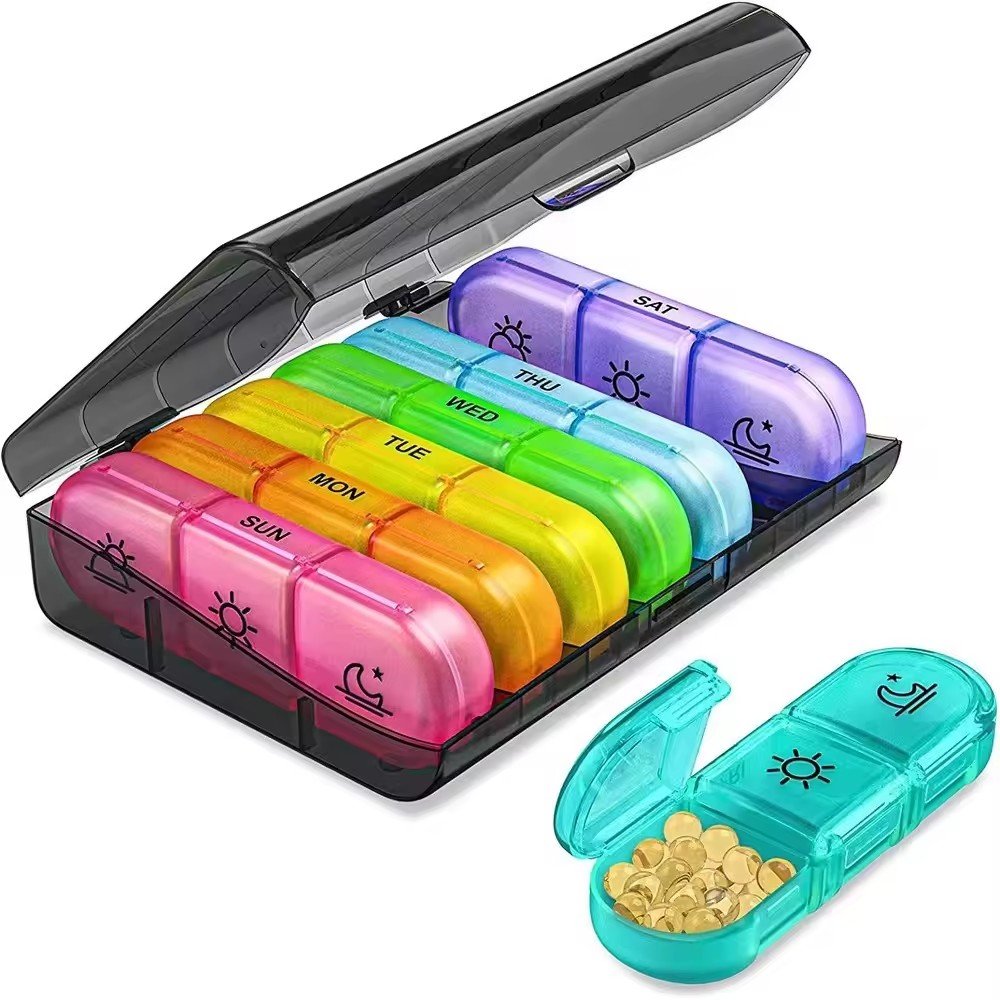Large 7-Day Portable Pill Organizer 4 Times a Day Plastic Medicine Storage Box Weekly Pill Cases Bin