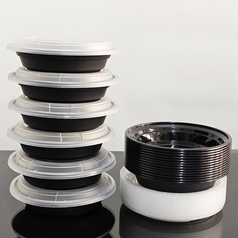 12oz/15oz/24oz/30oz/37oz/44oz Disposable Plastic round Lunch Boxes Microwavable Take out Food Storage Meal Prep Black Color